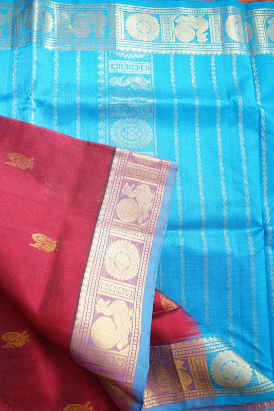 Maroon  Kanchi Silk Cotton  Saree With Zari Border  PC11041