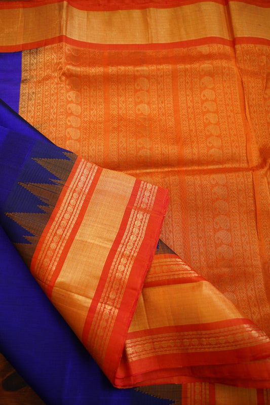 Navy Blue  Kanchi  Silk Cotton Saree With Zari Border PC11329