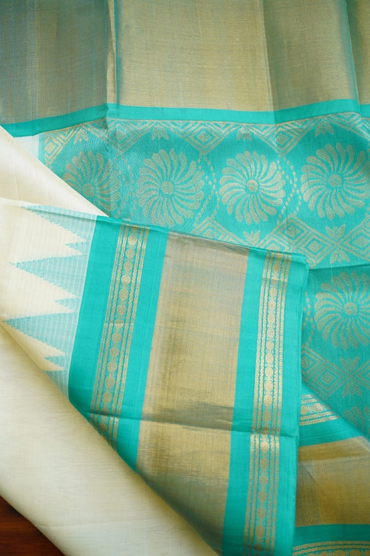 Off  White  Kanchi  Silk Cotton Saree With Zari Border PC11339