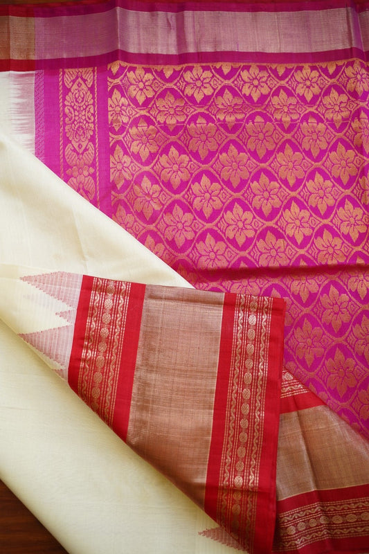 Kanchi  Silk Cotton Saree With Zari Border PC11338