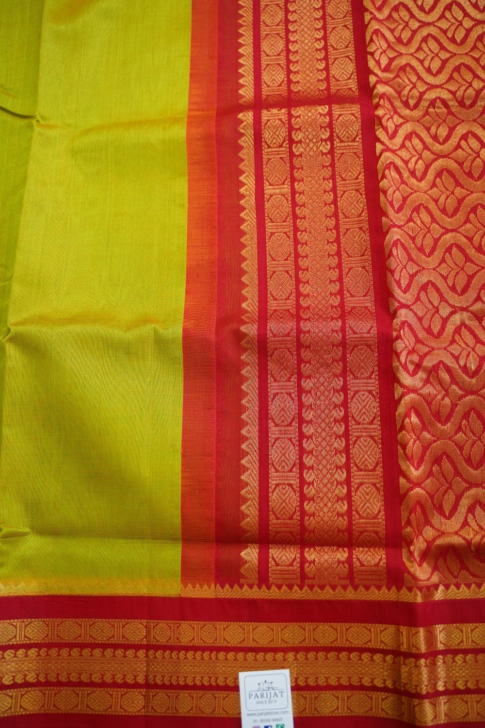 Olive Green With Yellow Shade  Kanchi  Silk Cotton Saree With Zari Border PC11336