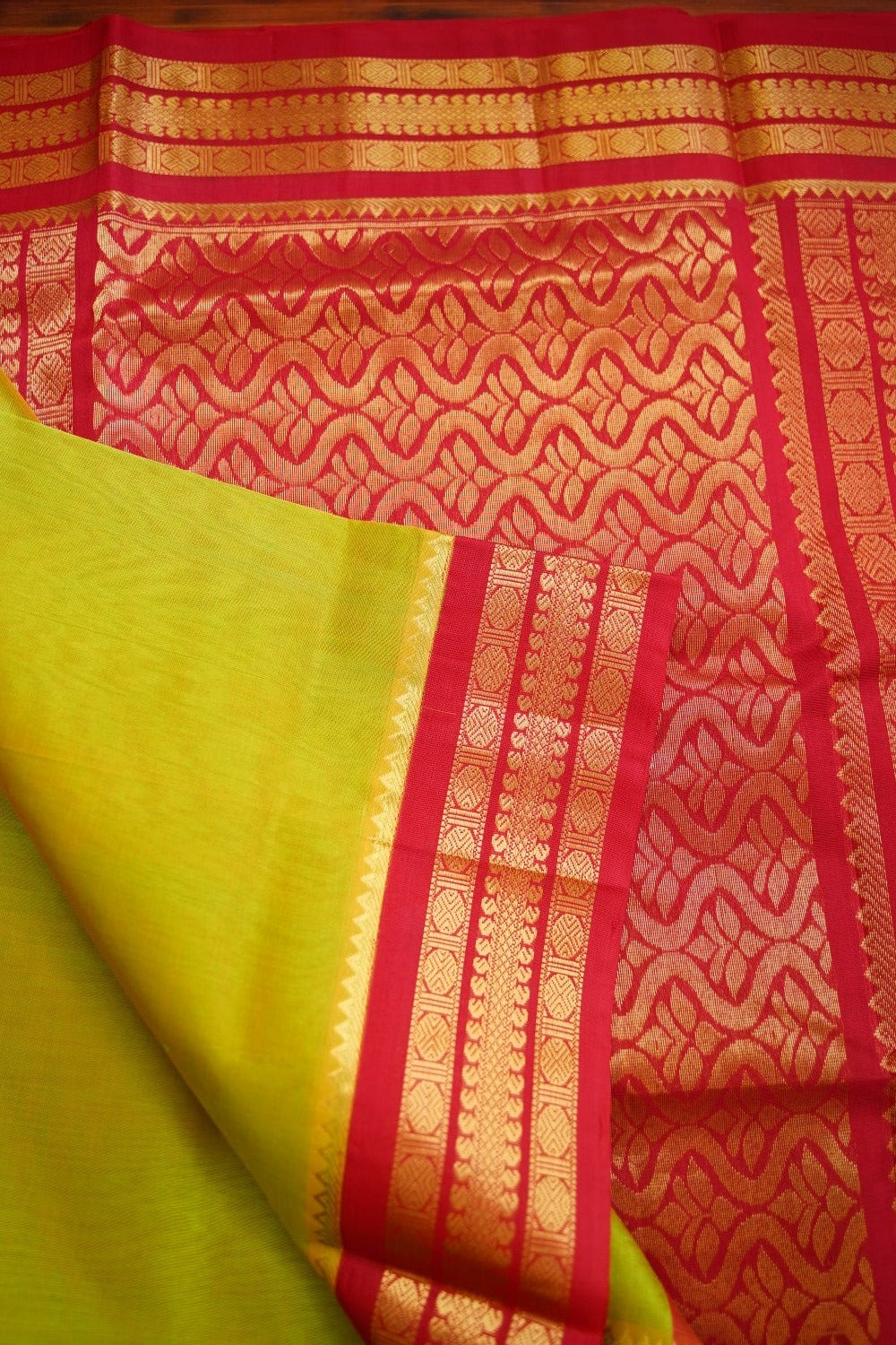 Olive Green With Yellow Shade  Kanchi  Silk Cotton Saree With Zari Border PC11336