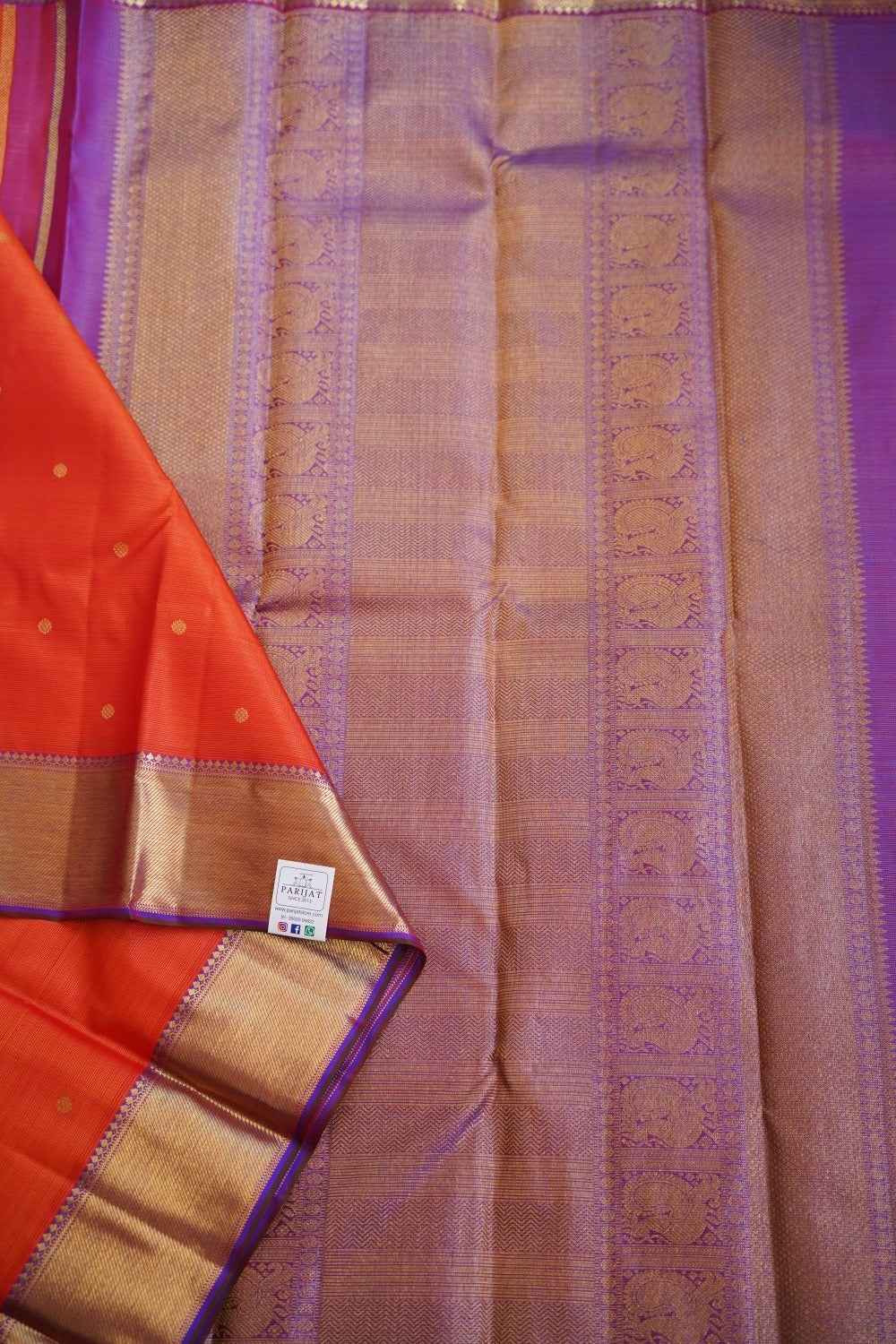 Fanta Orange with Green Rich Border Rich Pallu Korvai Silk Cotton Sare –  Sampoornam Creations