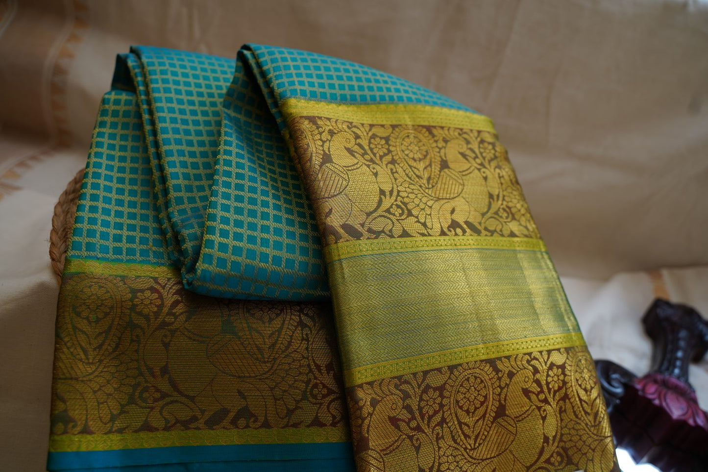 Turquoise Blue Jacquard Silk Saree with Grand Zari Pallu PC12803