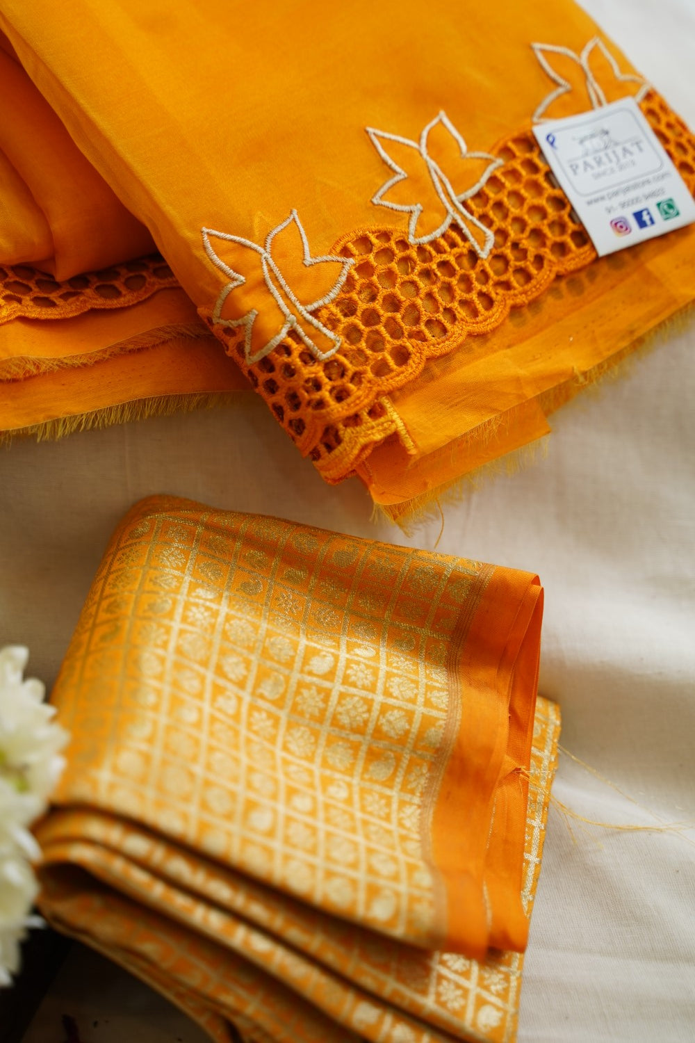 Orange Soft Organza Silk Saree with Banarasi Brocade blouse PC2113