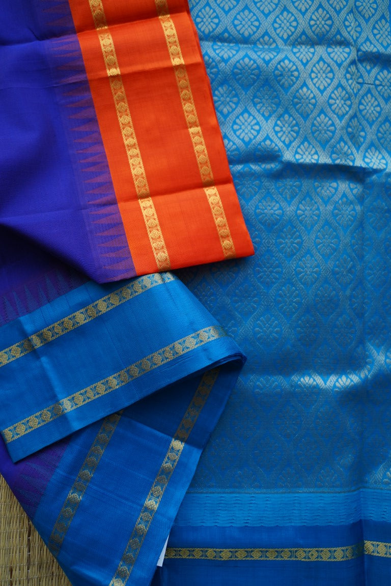 Blue Korvai with ganga jamuna Border Kanchi Handloom Silk Cotton Saree PC12971