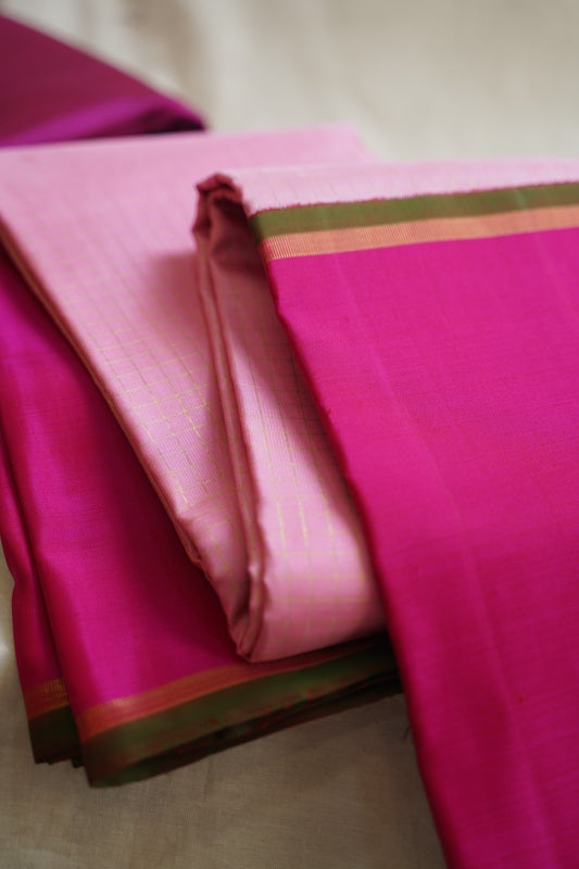 Pink Pure Kanchi Checks Silk Saree PC10612