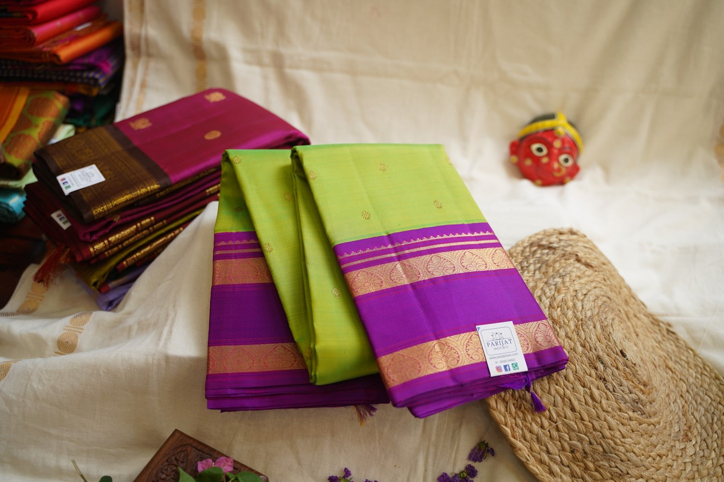 Parrot Green Pure Kanchi Silk Saree PC10008