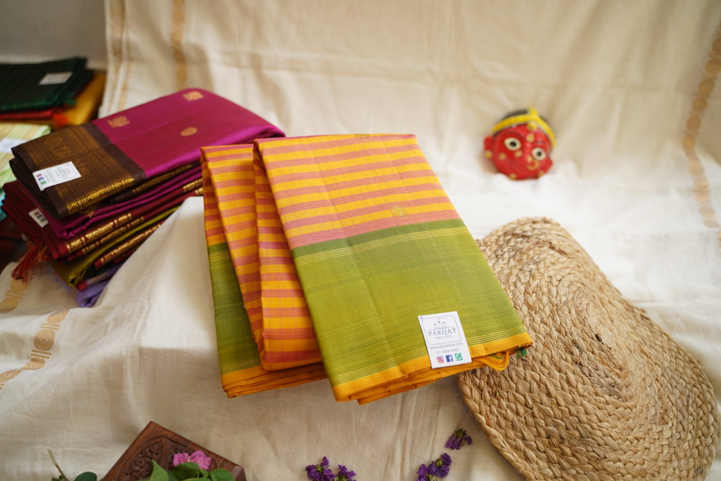 Yellow Checks Pure Kanchi Silk Saree PC10365