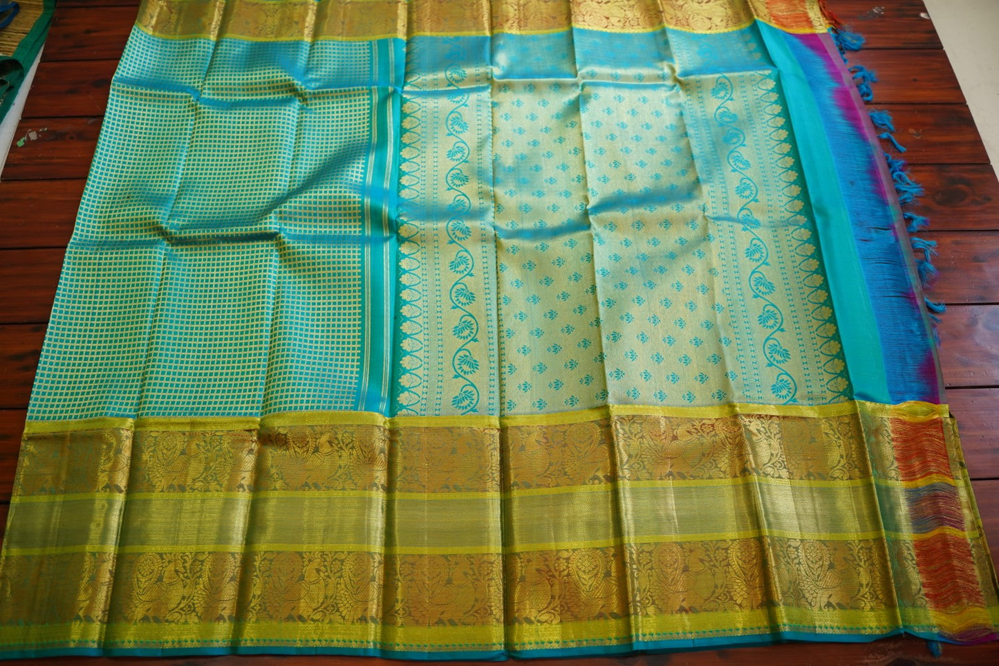 Turquoise Blue Jacquard Silk Saree with Grand Zari Pallu PC12803