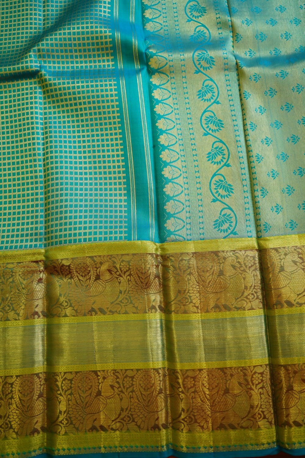 Turquoise Blue Jacquard Silk Saree with Grand Zari Pallu PC12803