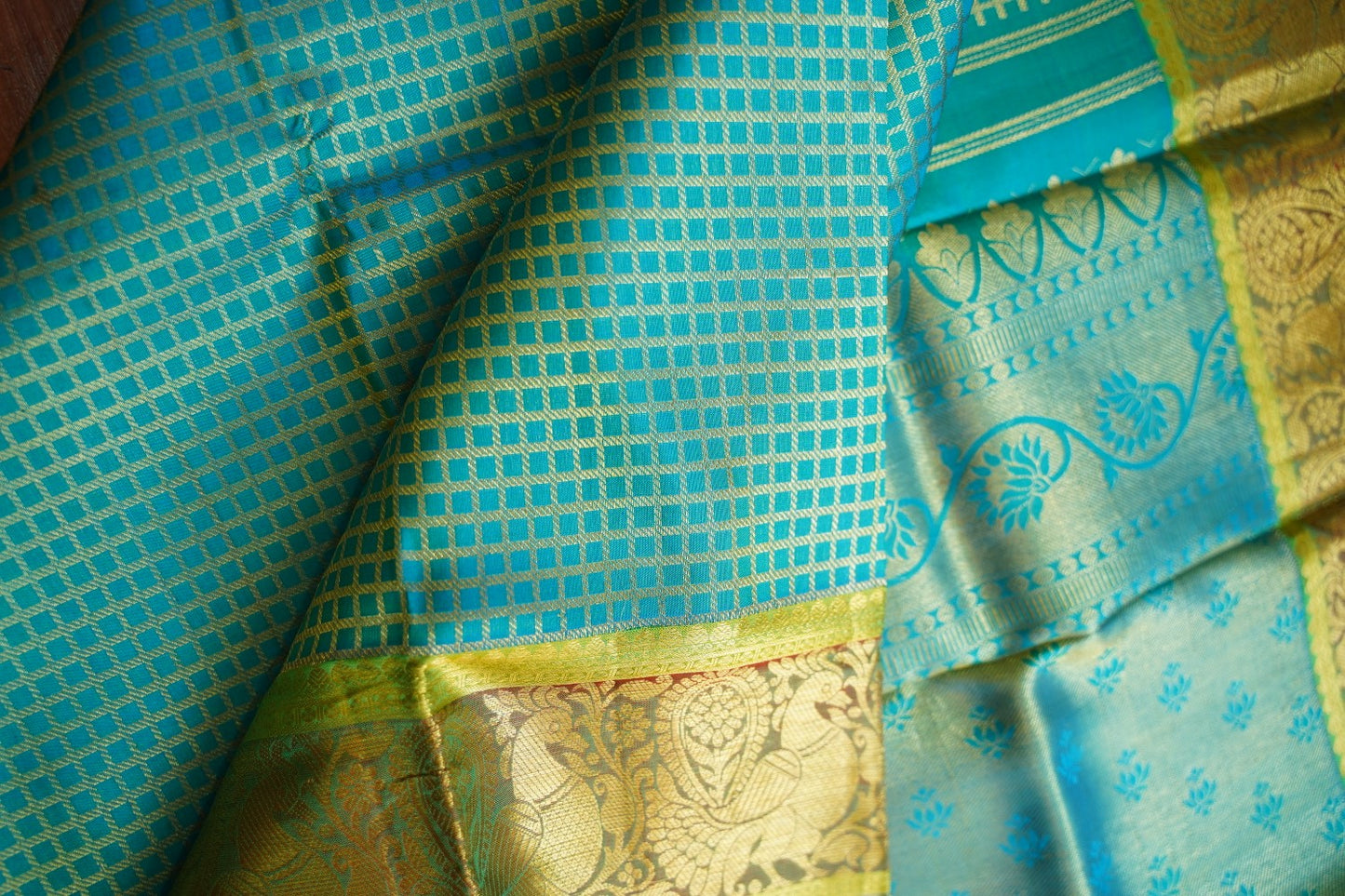 Turquoise Blue Jacquard Silk Saree with Grand Zari Pallu PC12803