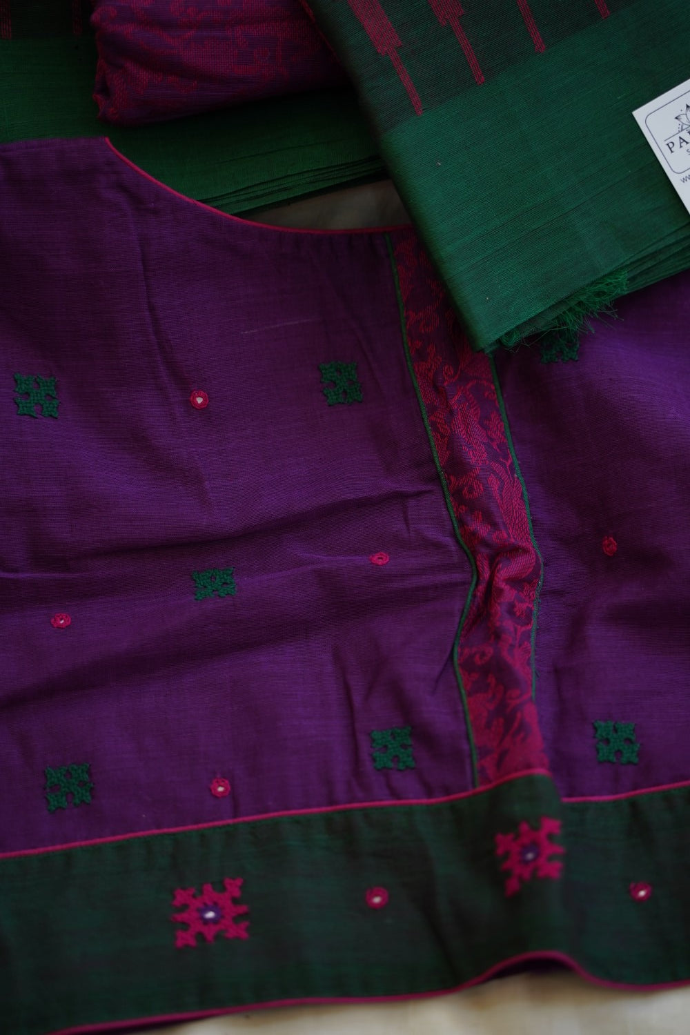 Jamun Purple Vanasingaram Kanchi Cotton Saree & Blouse Set PC12838