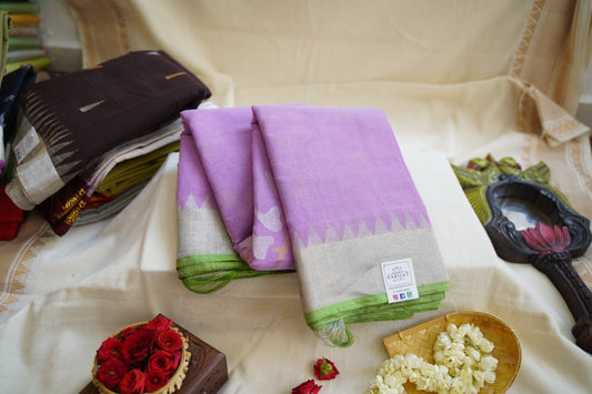 Lavender Jamdani Ponduru handloom Cotton Saree PC10417