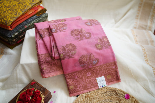 Baby Pink Banarasi cotton Saree PC11647