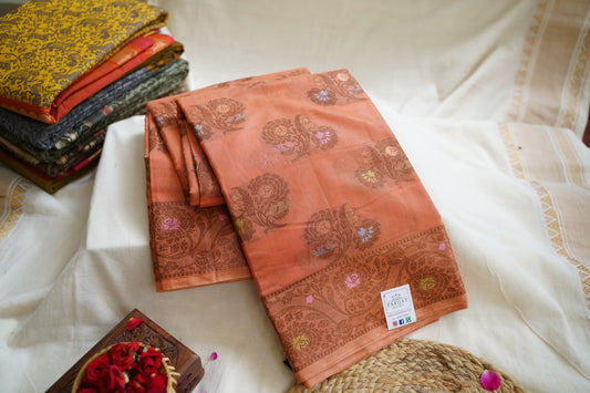 Orange Banarasi cotton Saree  PC11648