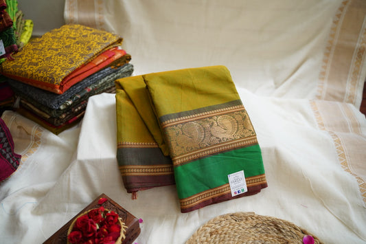 Chettinad handloom Cotton Saree With Zari  Border  PC10293