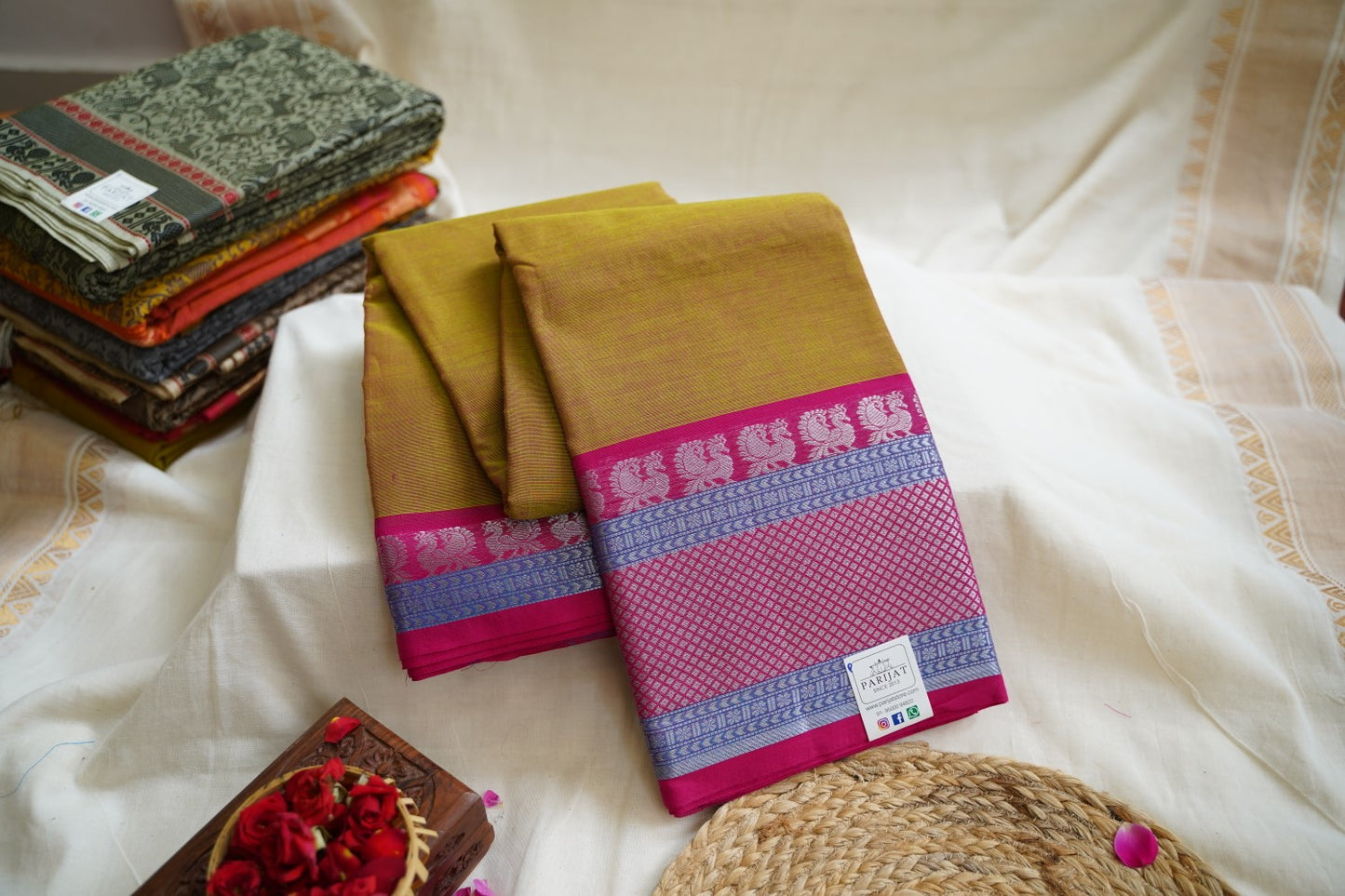 Chettinad handloom Cotton Saree with jari border  PC4033