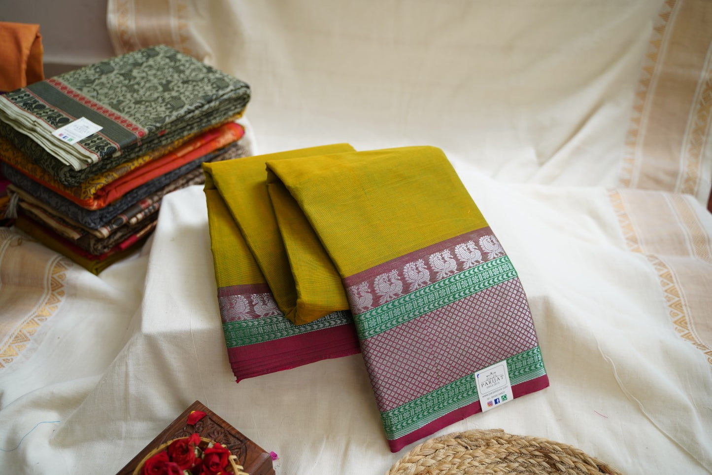 Chettinad handloom Cotton Saree with jari border PC4633