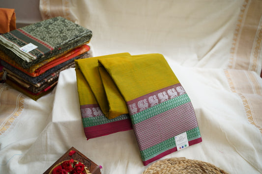 Chettinad handloom Cotton Saree with jari border PC4633