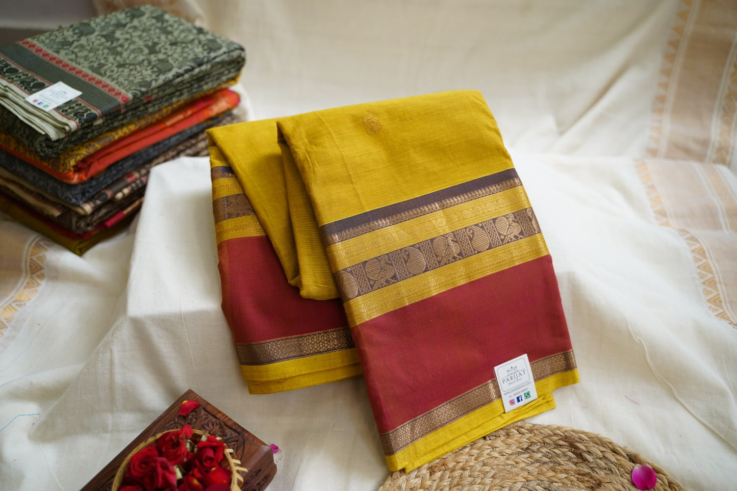 Chettinad handloom Cotton Saree with jari border  PC7268