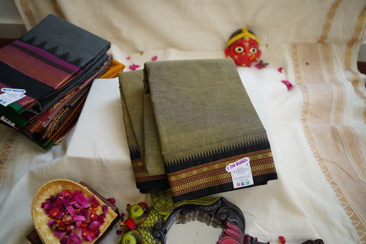 Grey Chettinad handloom Cotton Saree With Thread  Border PC11456