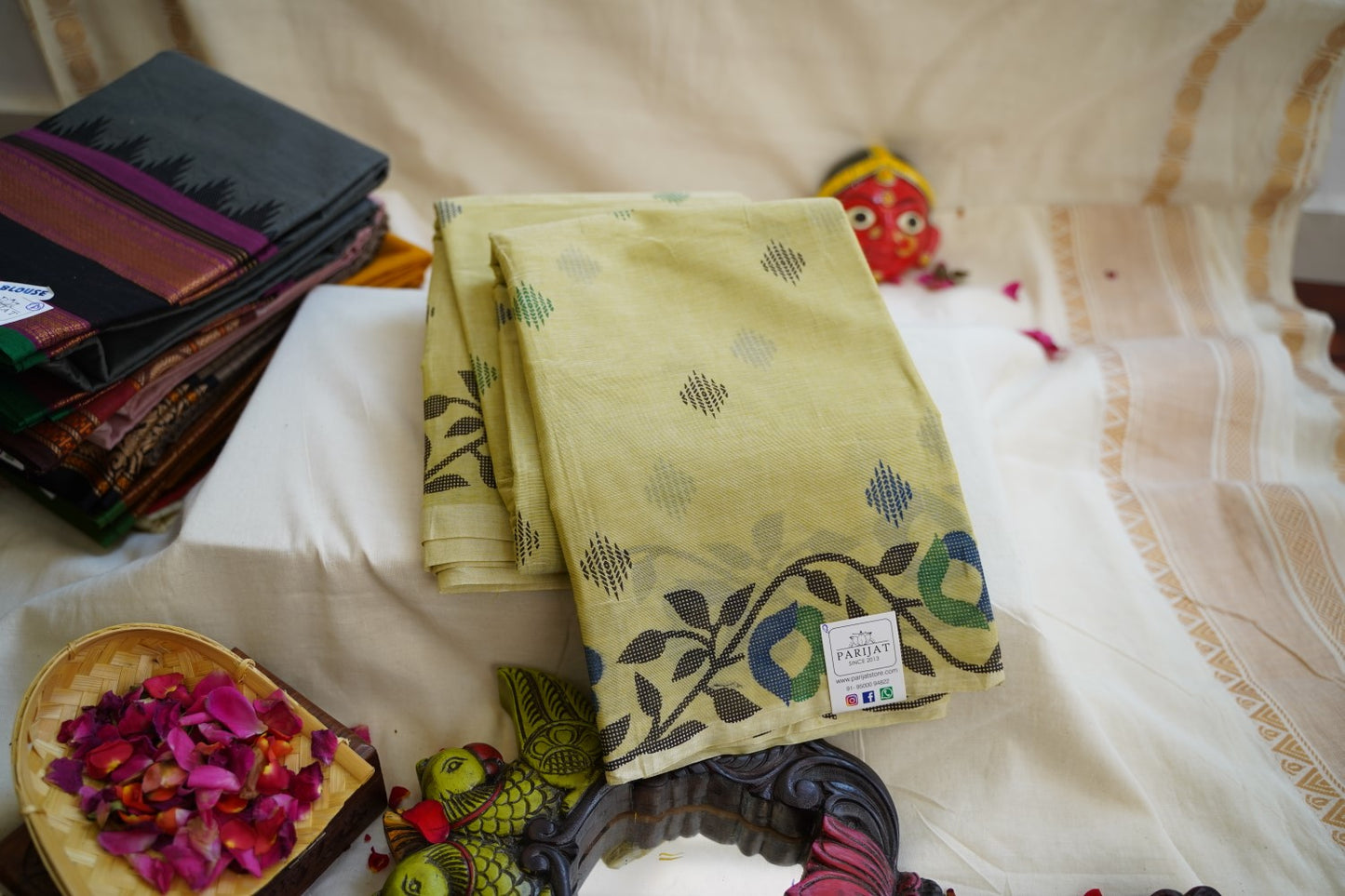 Light Mehandhi Green  Chettinad handloom Cotton Saree  PC10968