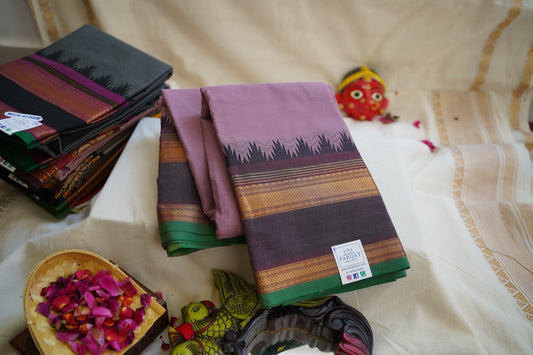 Onion  Pink  Chettinad handloom Cotton Saree With Zari  Border PC10940