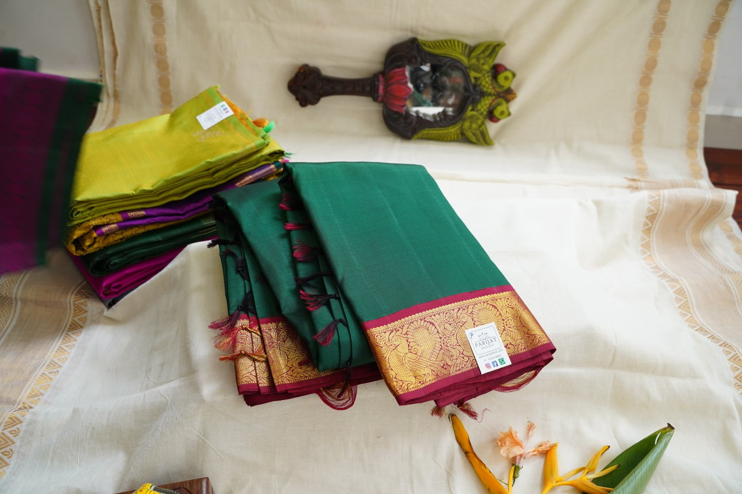 Dark green Kanchi Silk Saree with korvai border PC6222