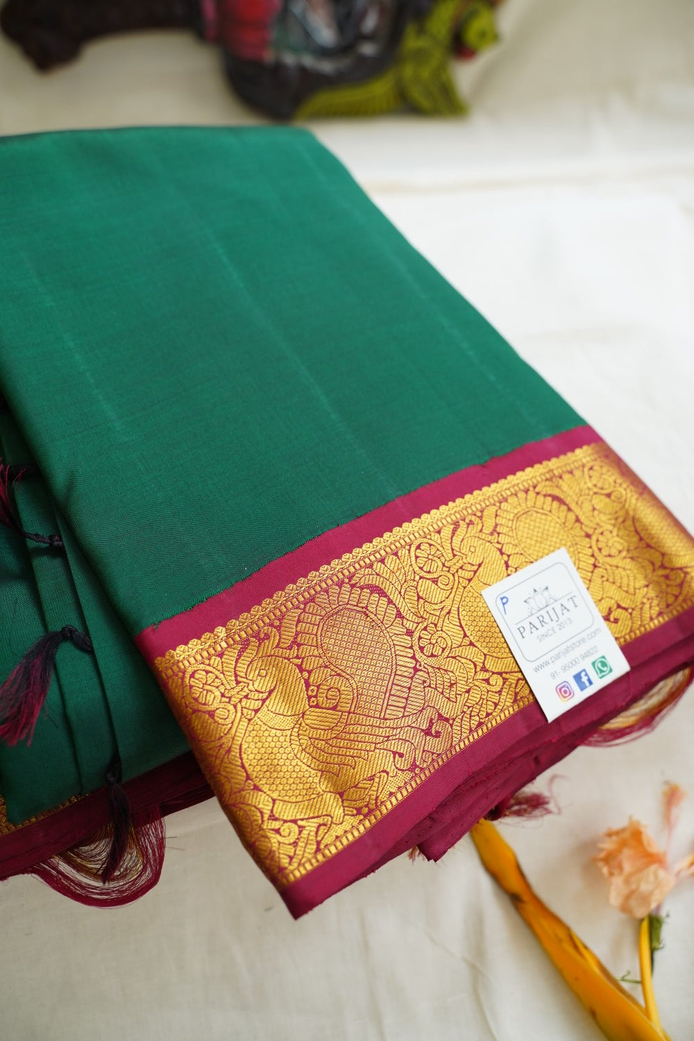 Dark green Kanchi Silk Saree with korvai border PC6222