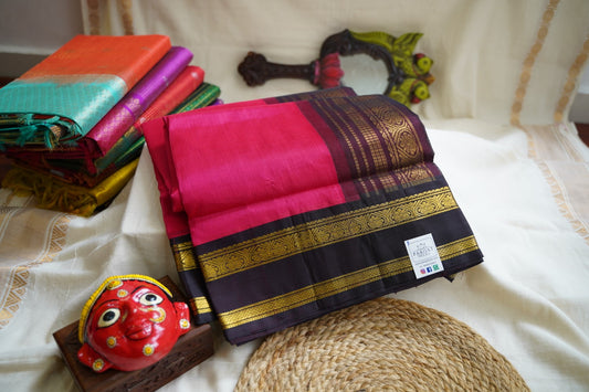 Kanchi Silk Cotton Saree With Zari Border  PC9597