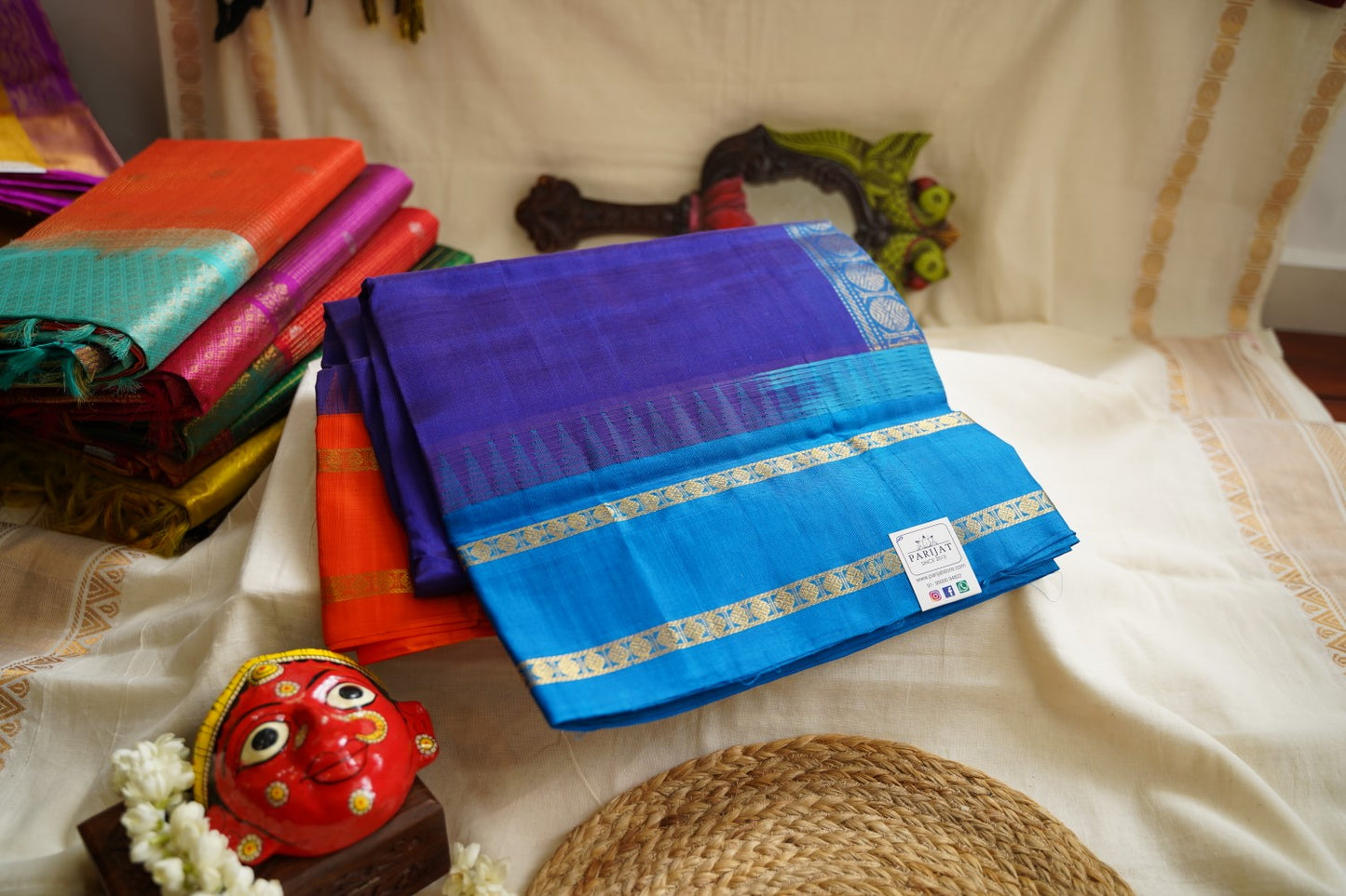 Blue Korvai with ganga jamuna Border Kanchi Handloom Silk Cotton Saree PC12971