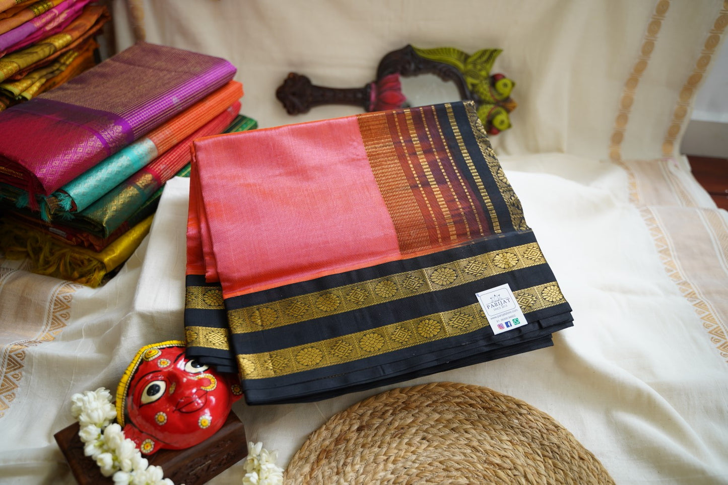 Kanagamparam Poo Color Kanchi Silk Cotton Saree With Zari Border  PC10458