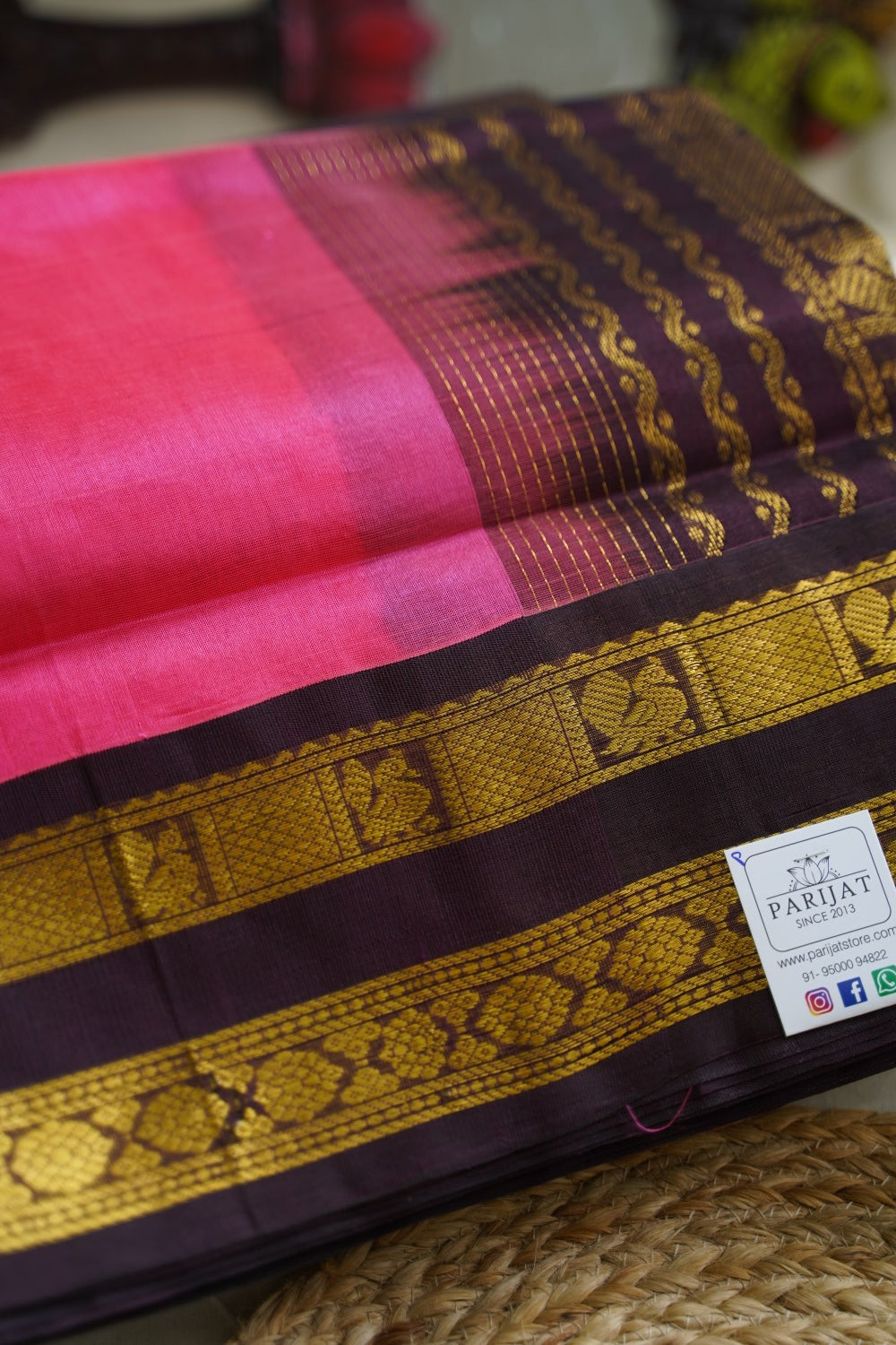 Candy Pink  Kanchi Silk Cotton Saree With Zari Border  PC10454