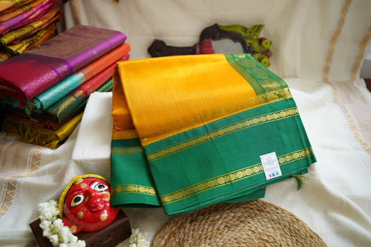 Mango Yellow Kanchi Silk Cotton Saree With Zari Border  PC10459