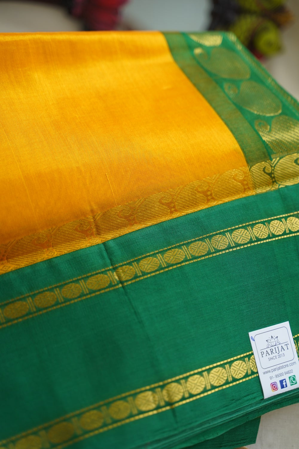 Mango Yellow Kanchi Silk Cotton Saree With Zari Border  PC10459