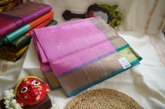 Kanchi Handloom Silk Cotton Saree With Zari Border  PC9755