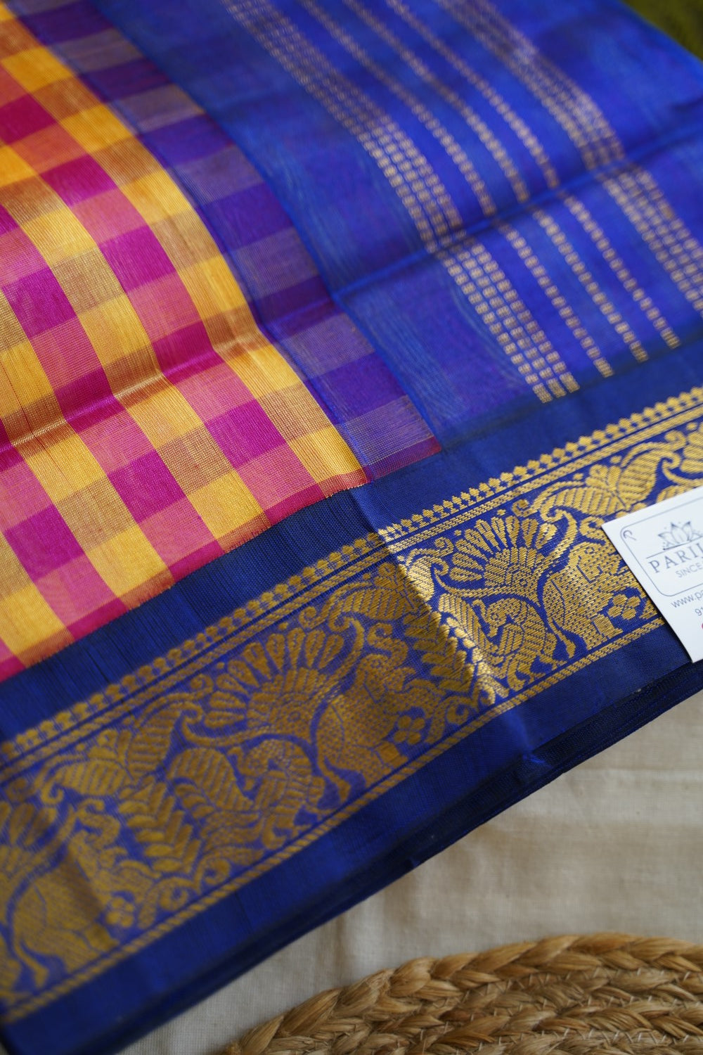 Kanchi Silk Cotton Checked Saree With Zari Border  PC10161