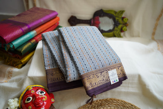Lakshadeepam Kanchi Handloom Silk Cotton Saree With Zari Border PC12983