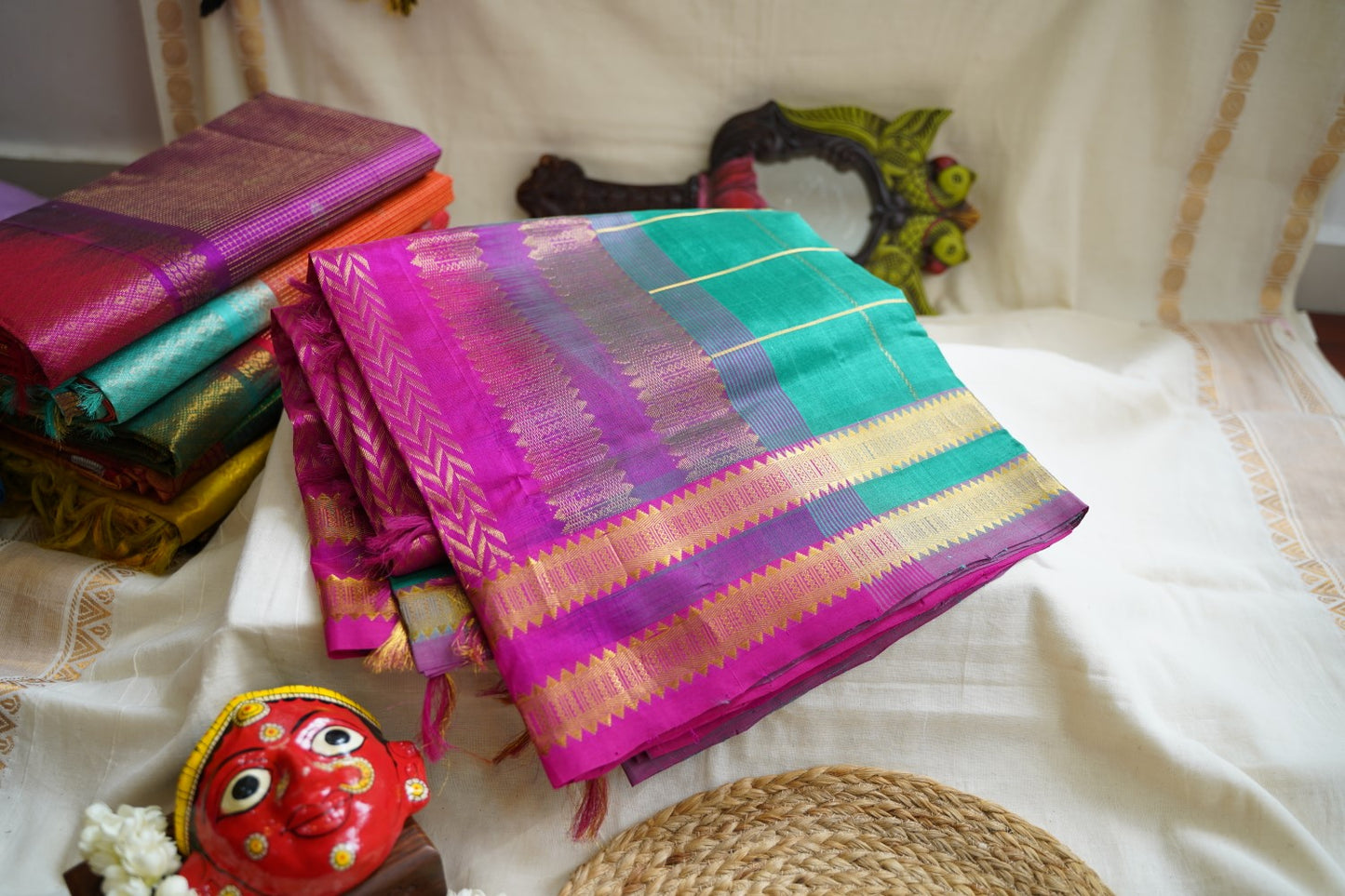 Kanchi Silk Cotton Checked Saree With Zari Border  PC10252