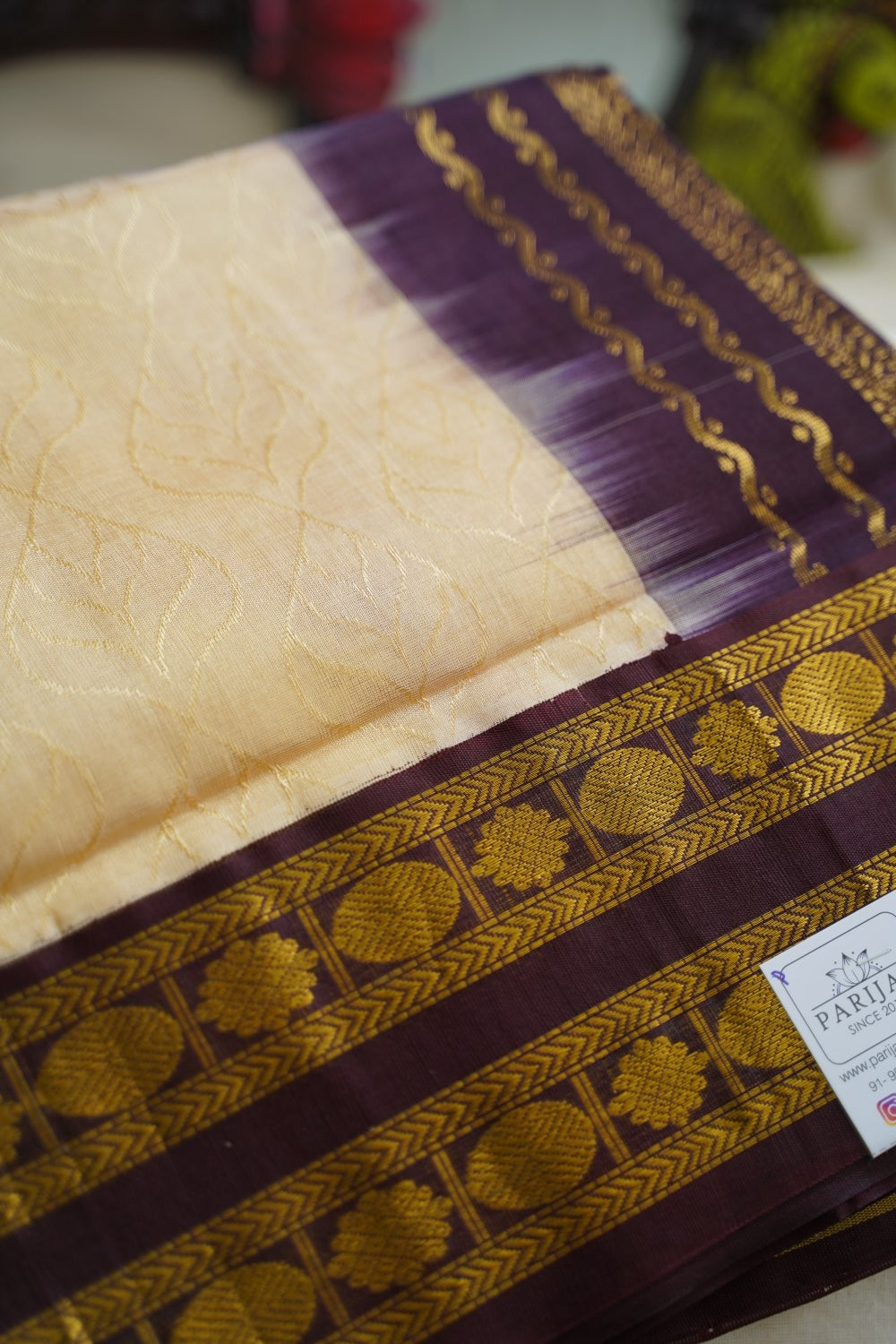 Sandal  Kanchi  Silk Cotton Saree With Zari Border PC10743