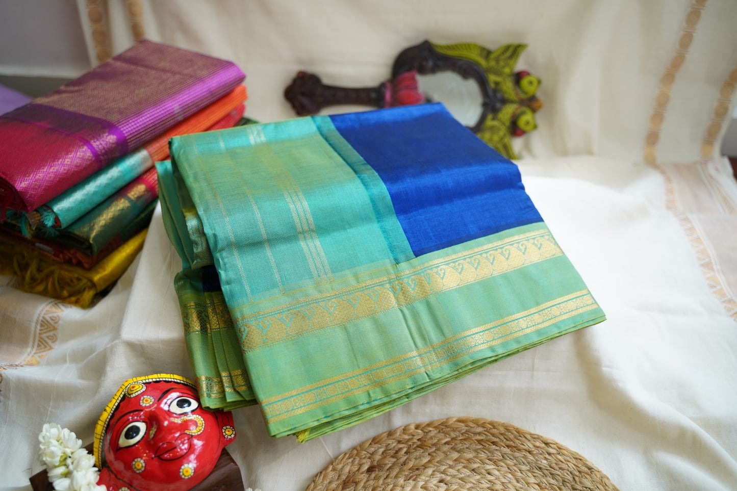 Blue  Kanchi  Silk Cotton Saree With Zari Border  PC10820