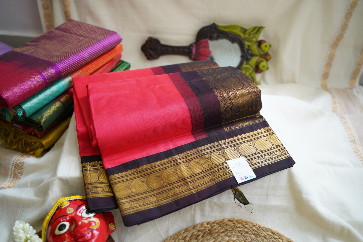 Red  Kanchi  Silk Cotton  Saree With Zari Border  PC10973