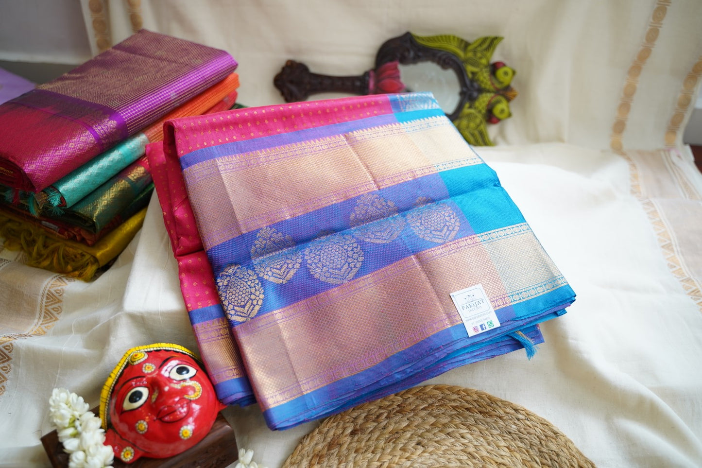 Pink Kanchi Silk Cotton  Saree With Zari Border  PC11072