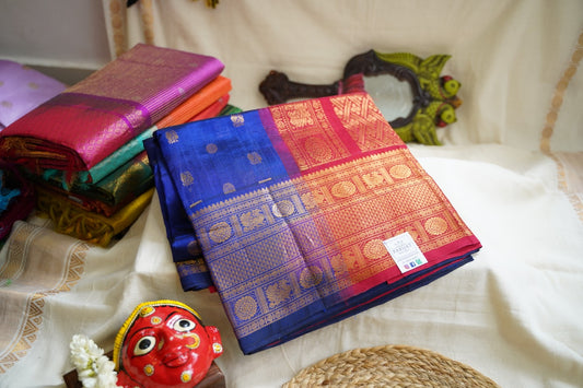 Ink Blue  Butta  Kanchi  Silk Cotton Saree With Zari Border PC11249