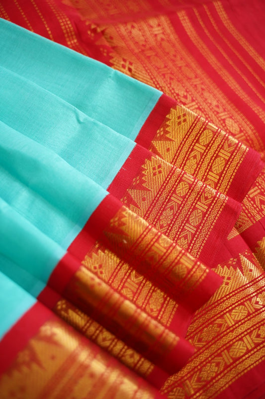 Light Blue Kanchi  Silk Cotton Saree With Zari  Border PC11706