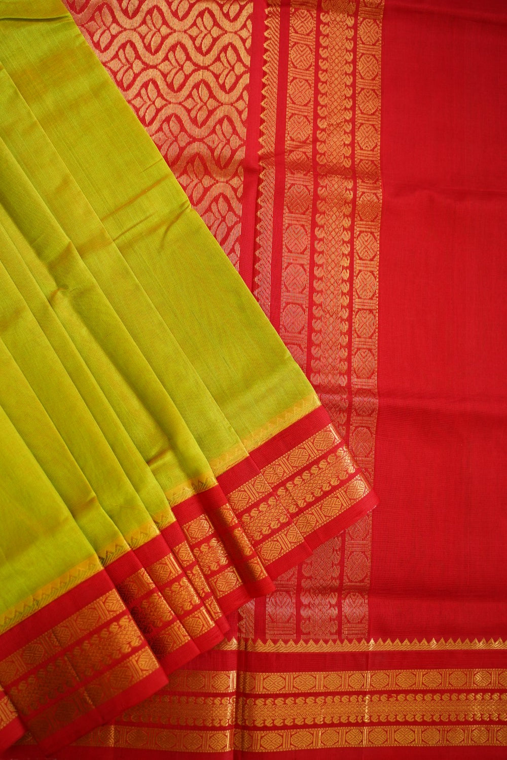 Olive Green With Yellow Shade  Kanchi  Silk Cotton Saree With Zari Border PC11336