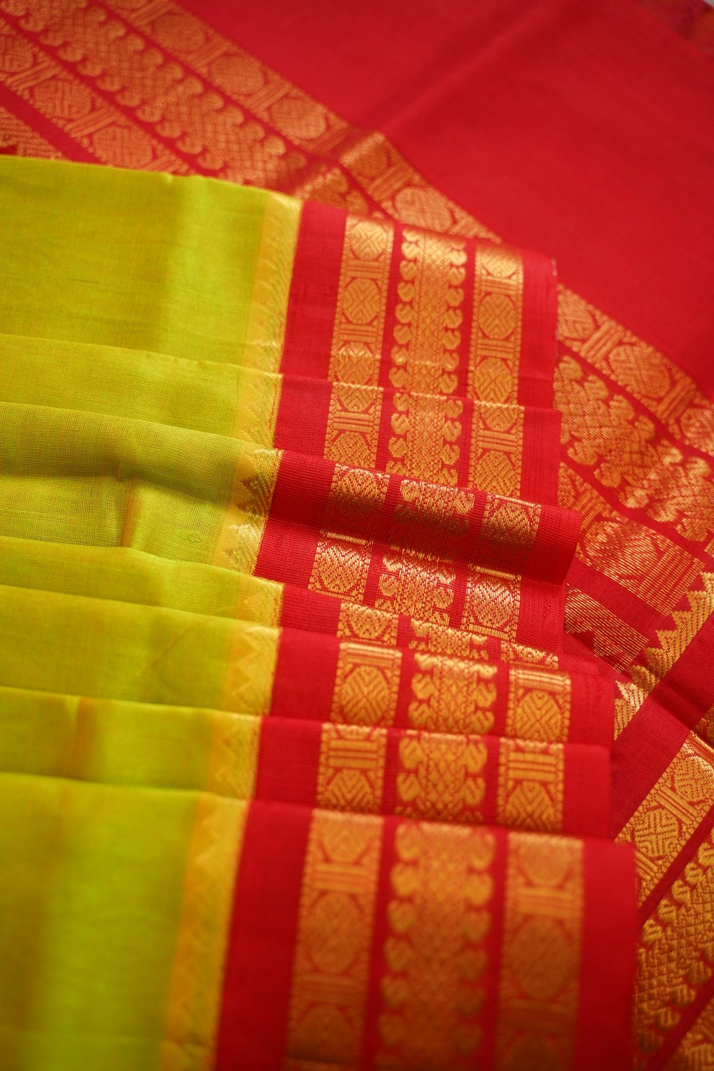 Olive Green With Yellow Shade  Kanchi  Silk Cotton Saree With Zari Border PC11336