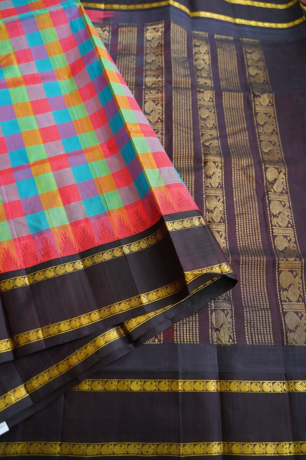 Kanchi Silk Cotton Saree With Zari  Border PC13048