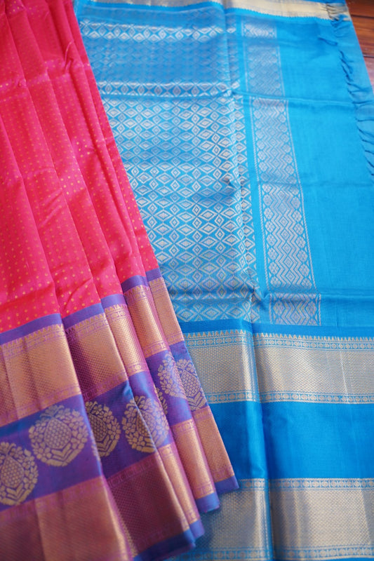 Pink Kanchi Silk Cotton  Saree With Zari Border  PC11072